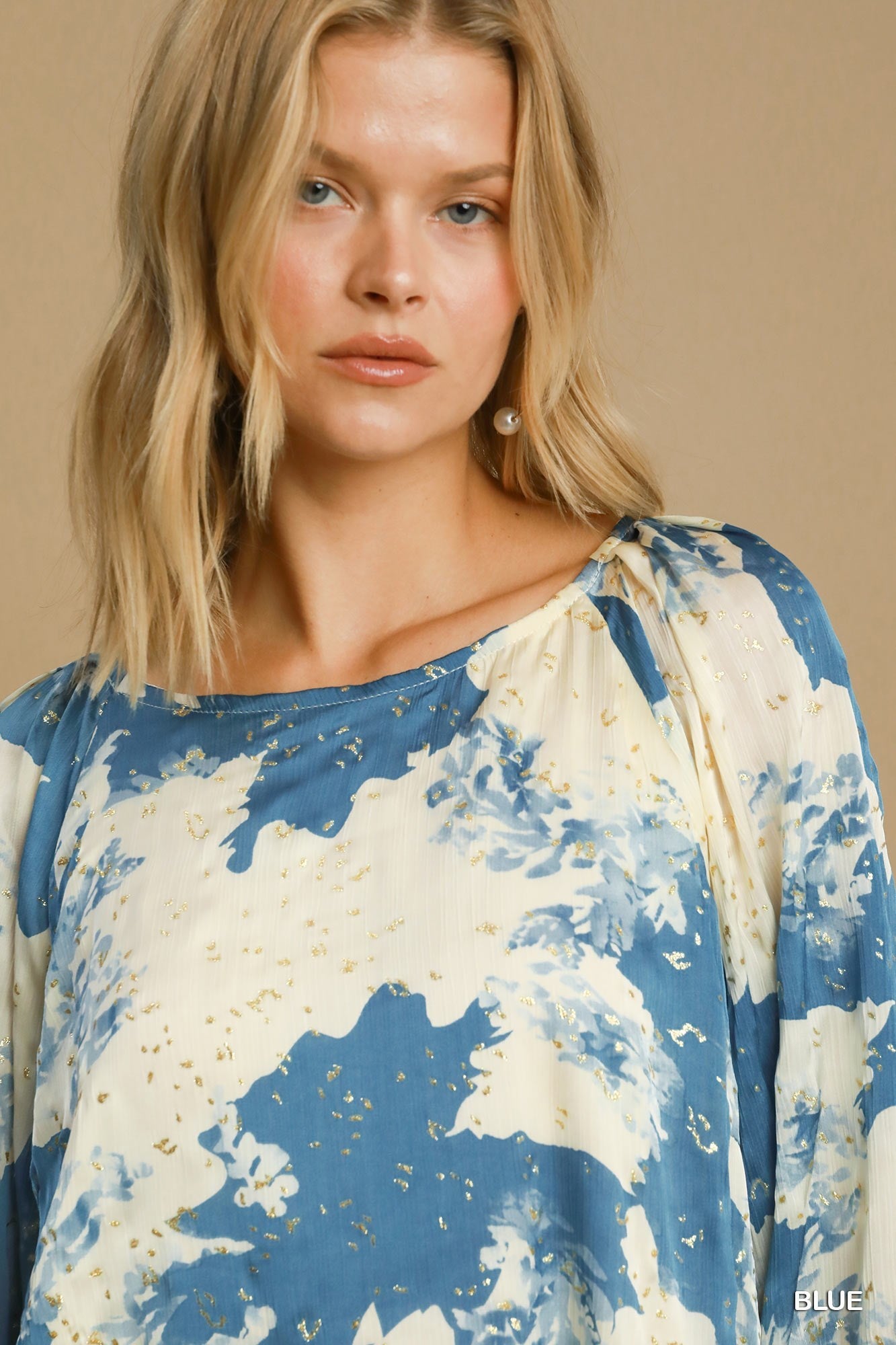 UMGEE Metallic Abstract Print Top Blue