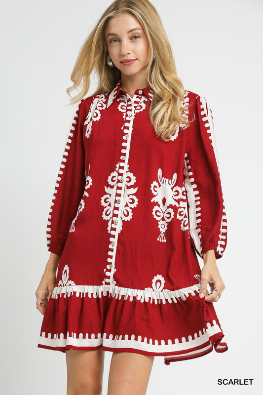 UMGEE Two Tone Abstract Print Mini Dress Scarlet