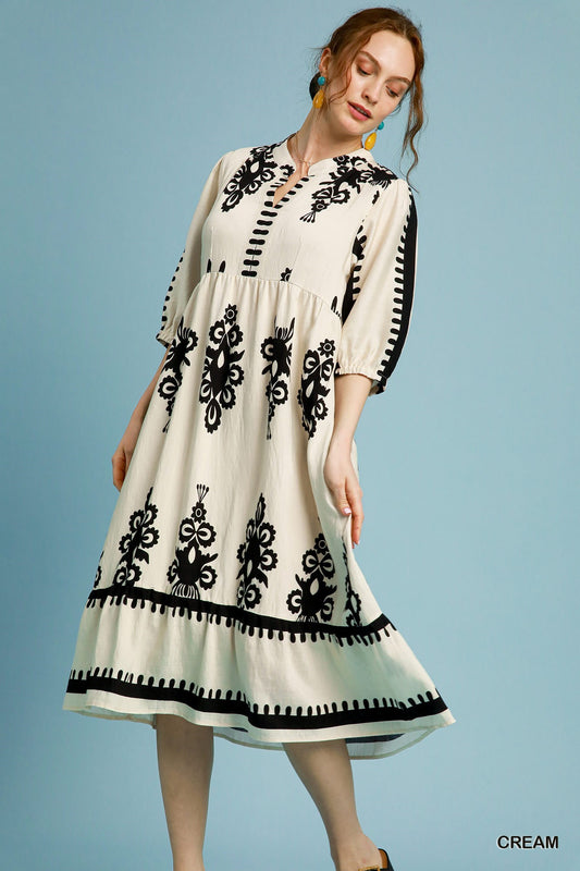 UMGEE Desert Bloom Embroidered Midi Dress Cream