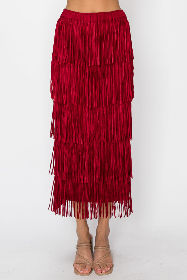 Red Long Fringe Skirt