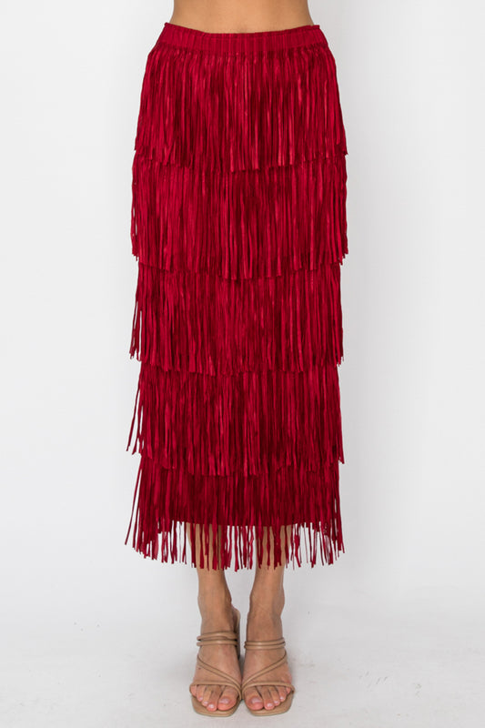 Red Long Fringe Skirt