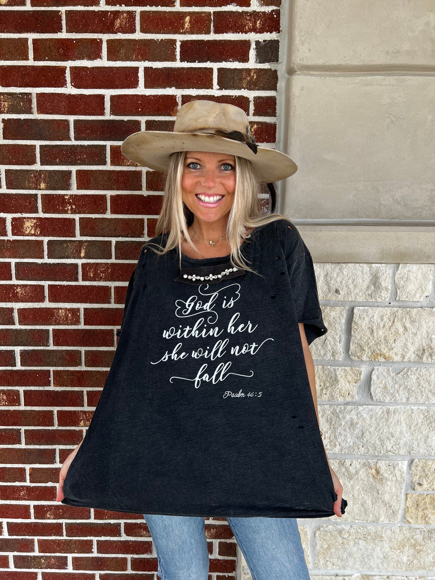 A Rare Bird "God is within Her" Distressed Shirt