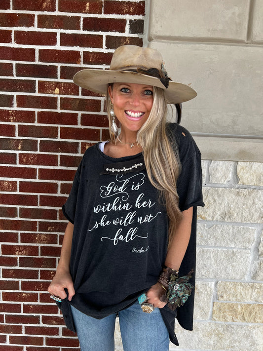 A Rare Bird "God is within Her" Distressed Shirt