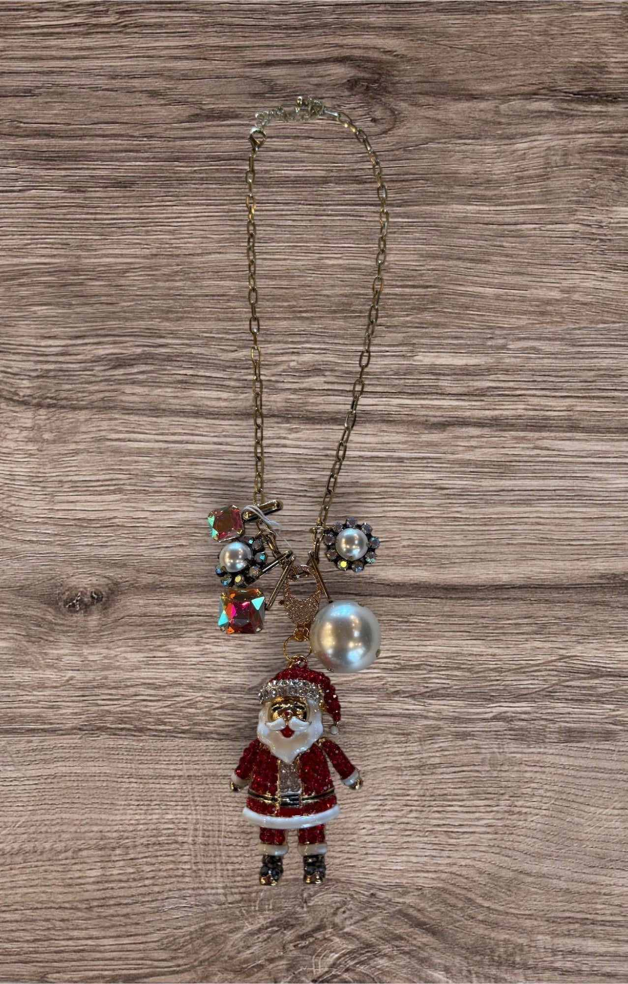 Santa Pearl Christmas Charm Necklace