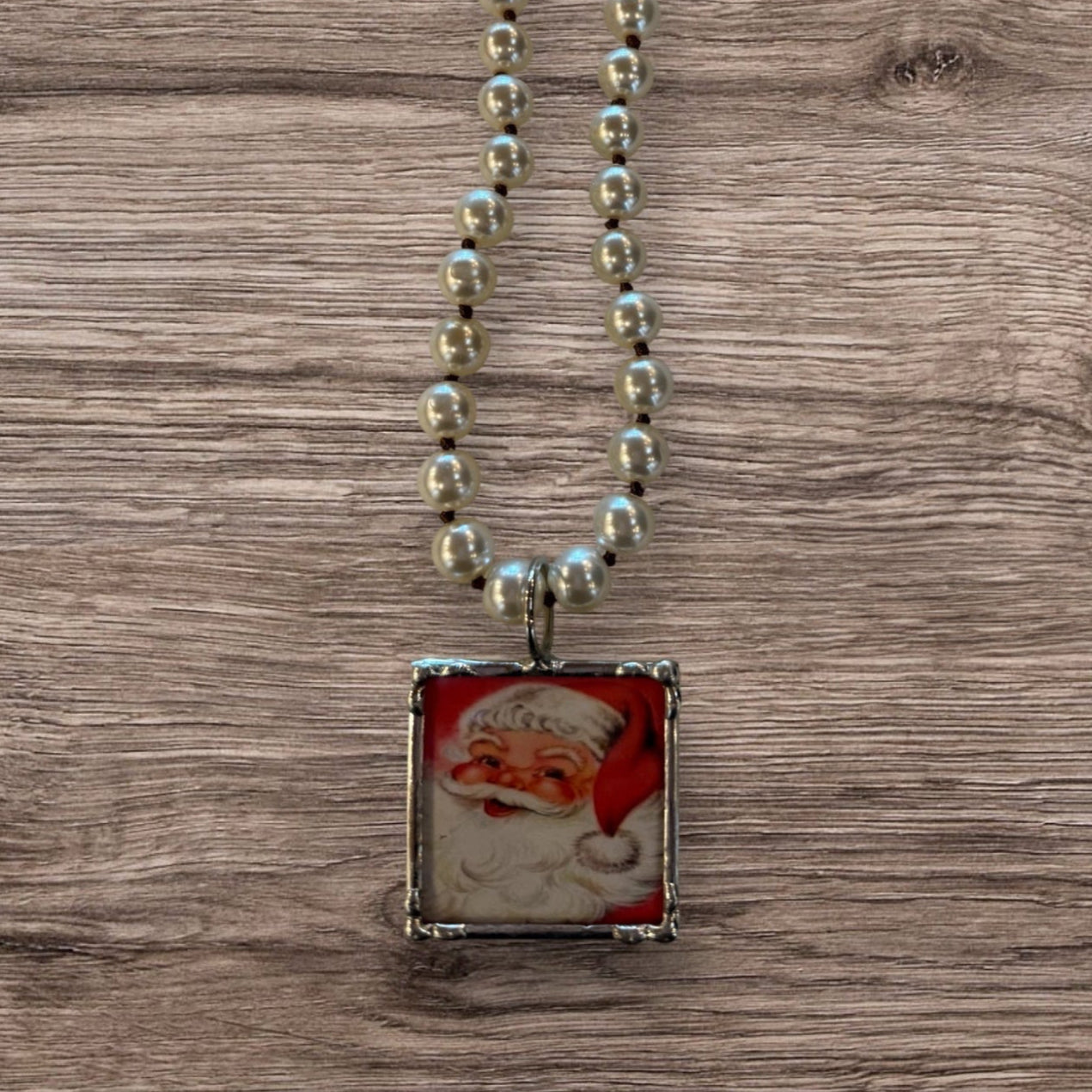 Red Vintage Santa Christmas Necklace