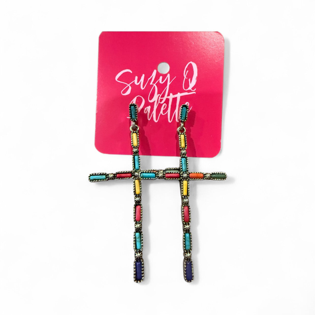 ALICE Howlite Multicolor Cross Earrings