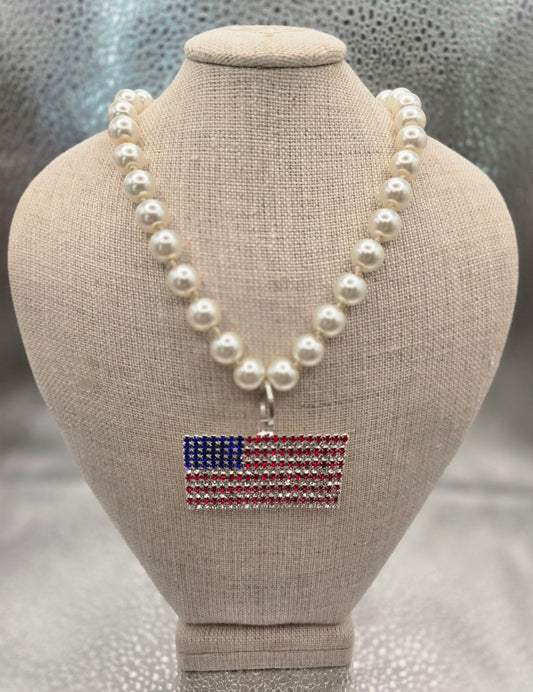 Crystal Flag on Pearl Necklace