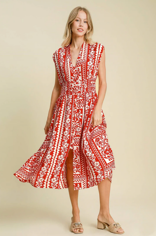 UMGEE Patchwork Midi Dress Red