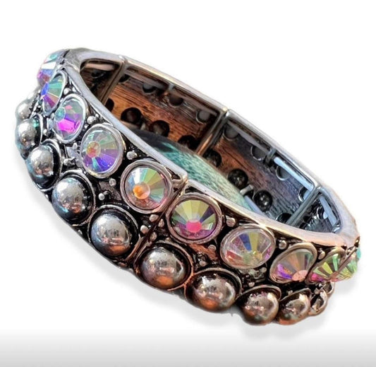 ALICE Silver Bubble and AB Stone Stretch Bracelet