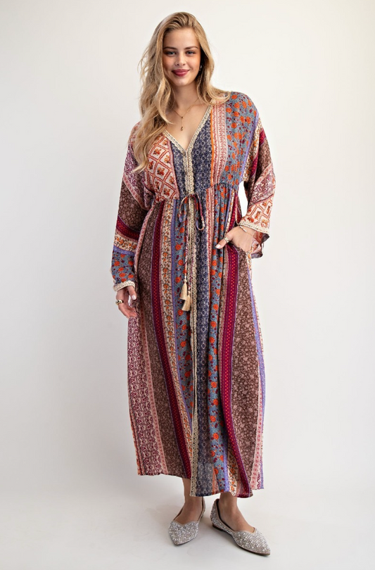EASEL Bell Sleeve Rayon Maxi Duster Dress