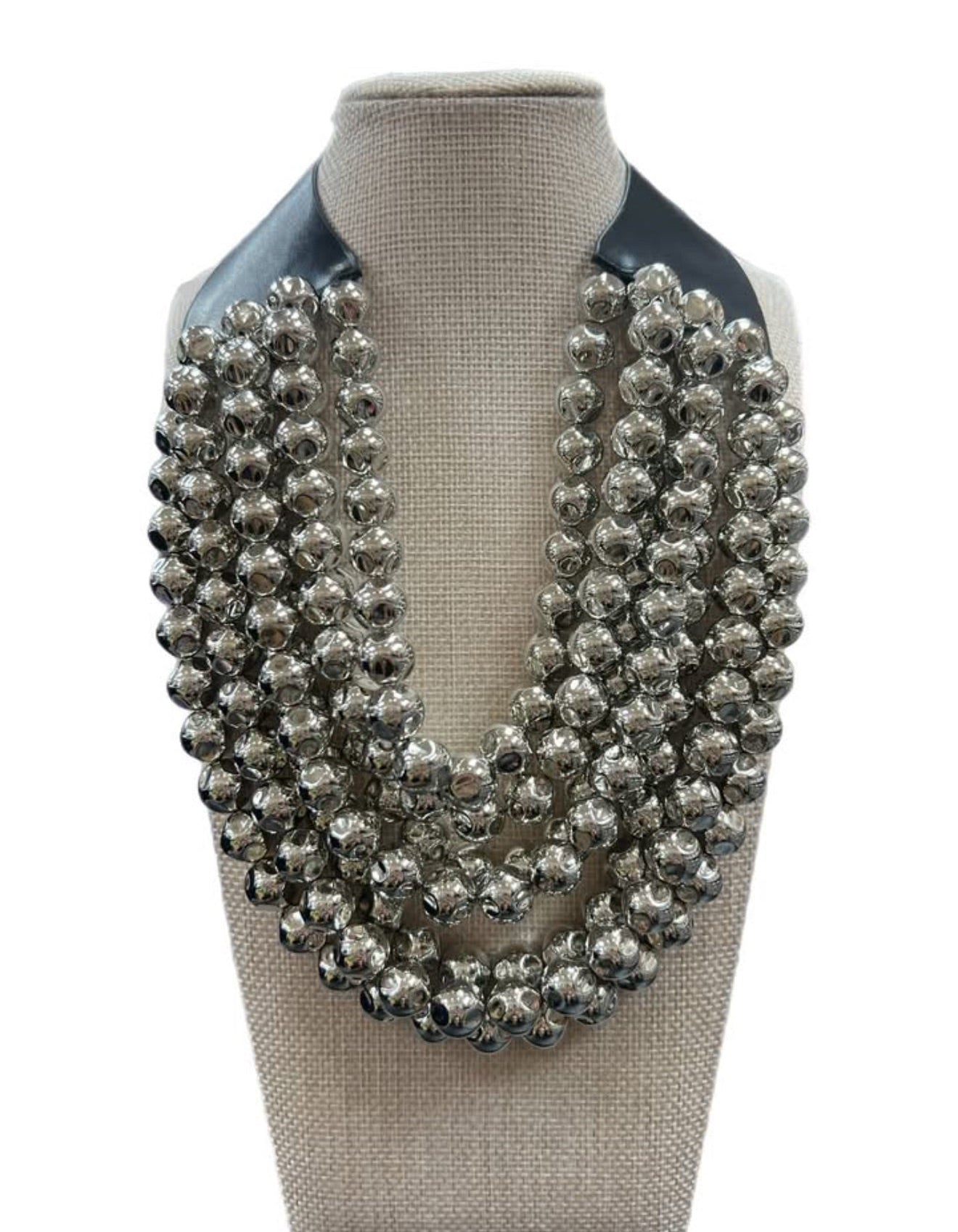 Silver Multilayer Beaded Magnetic Closure Necklace
