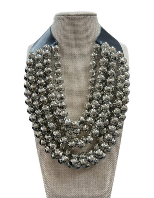 Silver Multilayer Beaded Magnetic Closure Necklace