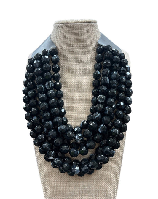 Black Multilayer Beaded Magnetic Closure Necklace