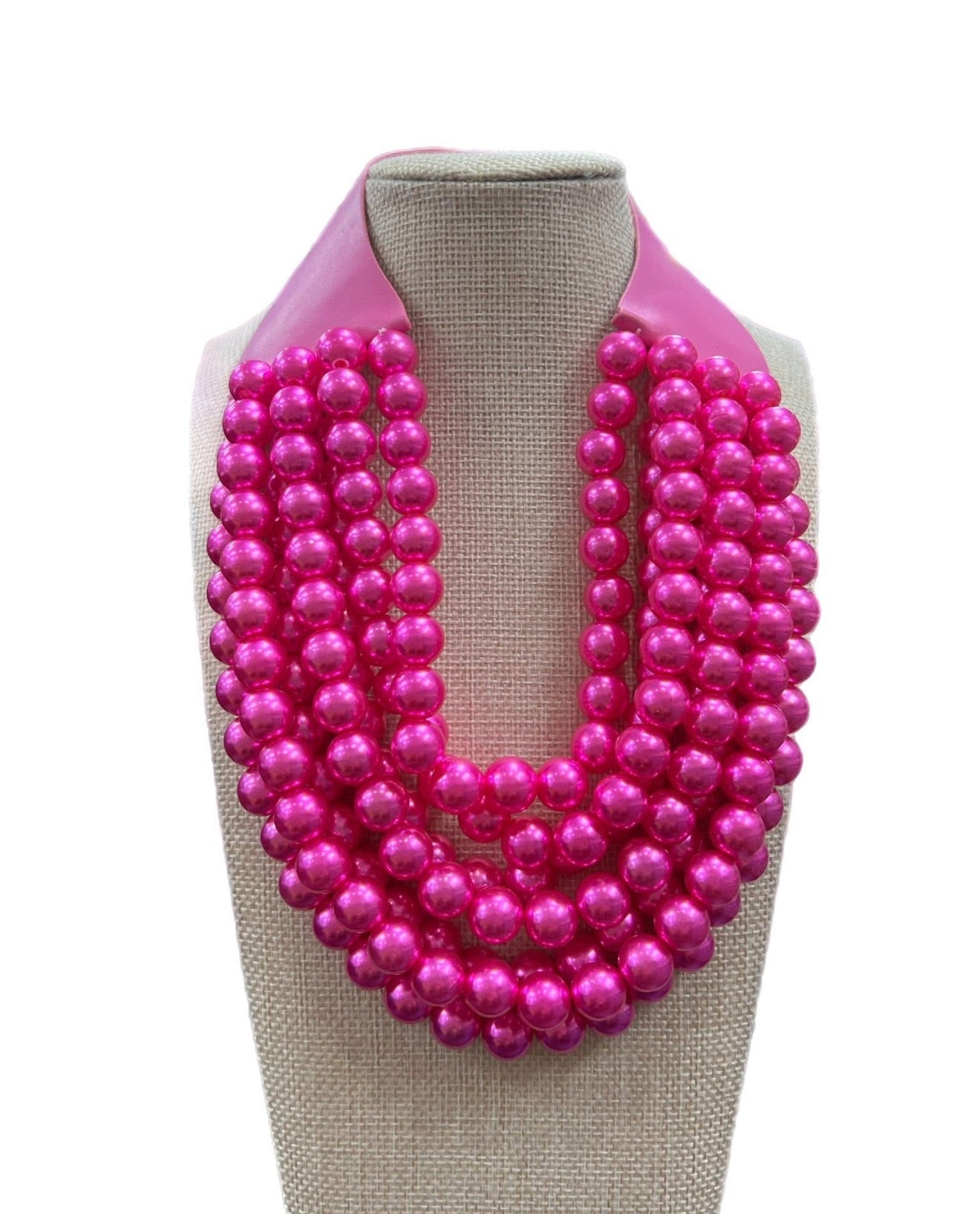 Hot Pink Metallic Multilayer Beaded Magnetic Closure Necklace