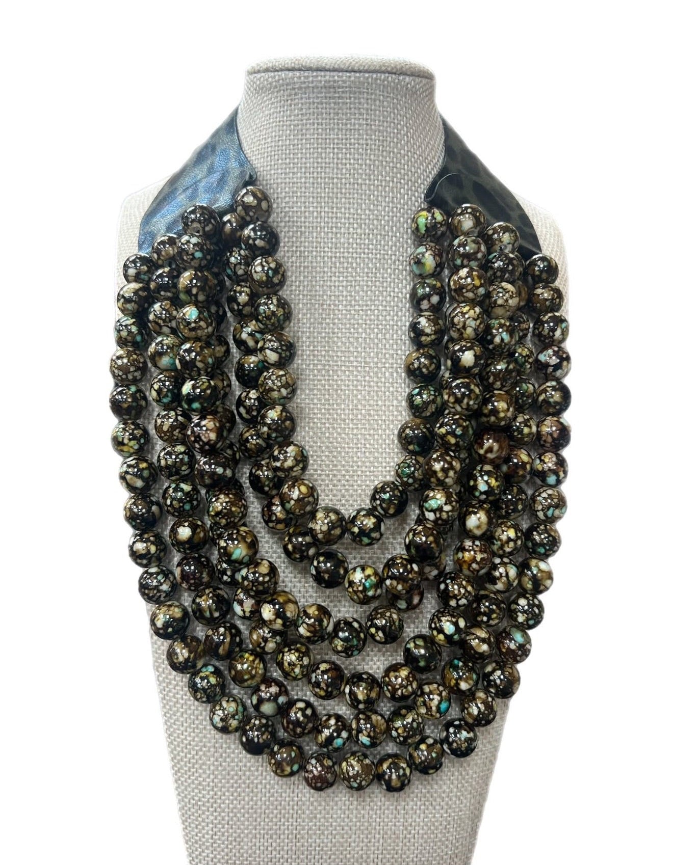 Black Speckled Multilayer Beaded Magnetic Closure Necklace