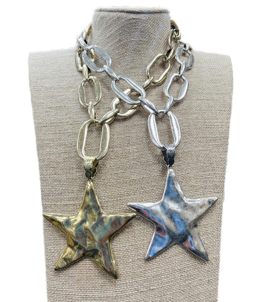 Hammered Star on Y Chain Necklace