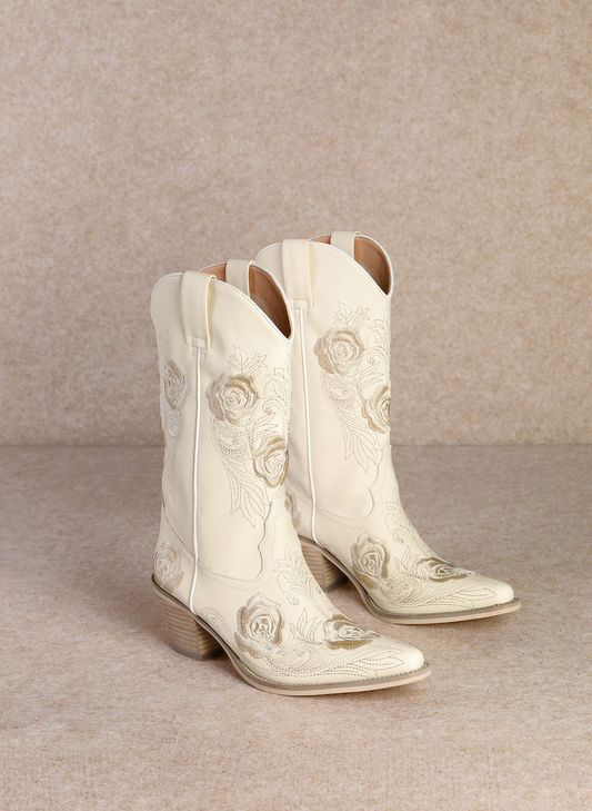 Cali Ivory Floral Embroidered Boots