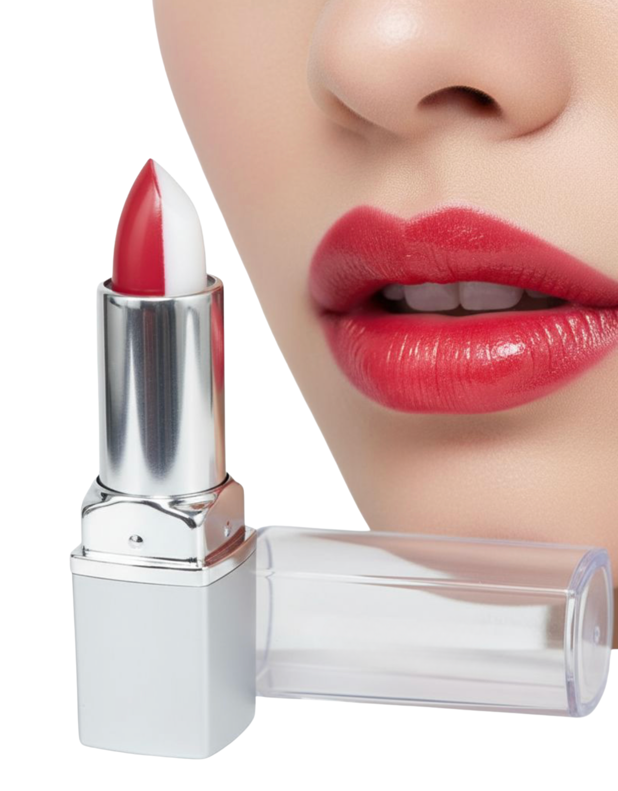 #40 Red and White Split Color Changing Lipstick