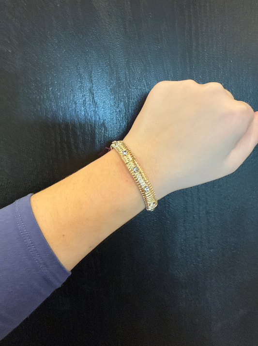 Gold Stretch Bracelet with Clear Crystal Detail