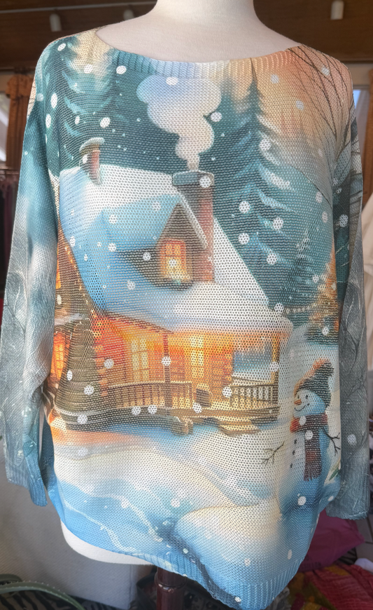 LOOWIE Blue Snowman Christmas Sweater