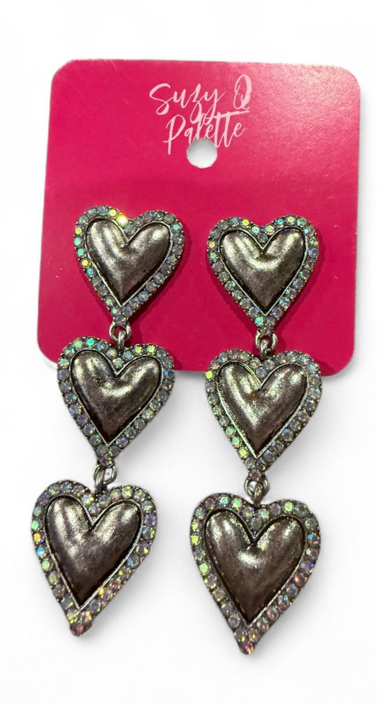 ALICE Silver 3 Heart Earrings with AB Stone