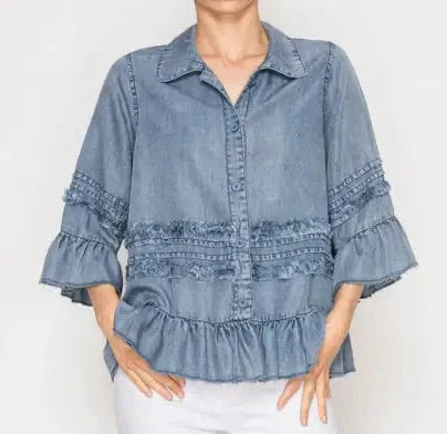 ORIGAMI Chambray Ruffle Jacket