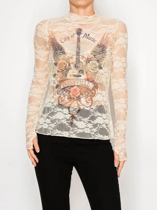 ORIGAMI City of Music Lace Top