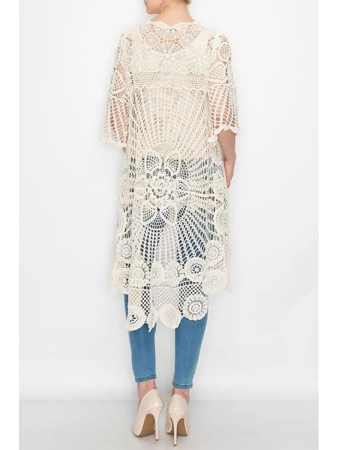 ORIGAMI Natural High Low Crochet Duster
