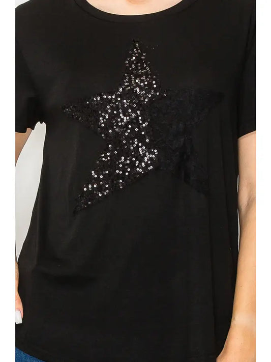 ORIGAMI Black Lace and Sequin Star Top