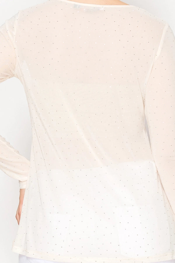 ORIGAMI Sparkly Sheer Mesh Top Beige