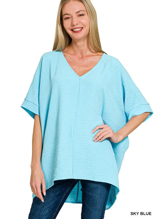 Sky Blue Beige Dolman Top