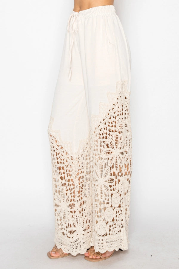 ORIGAMI Beige Crochet Bottom Pants