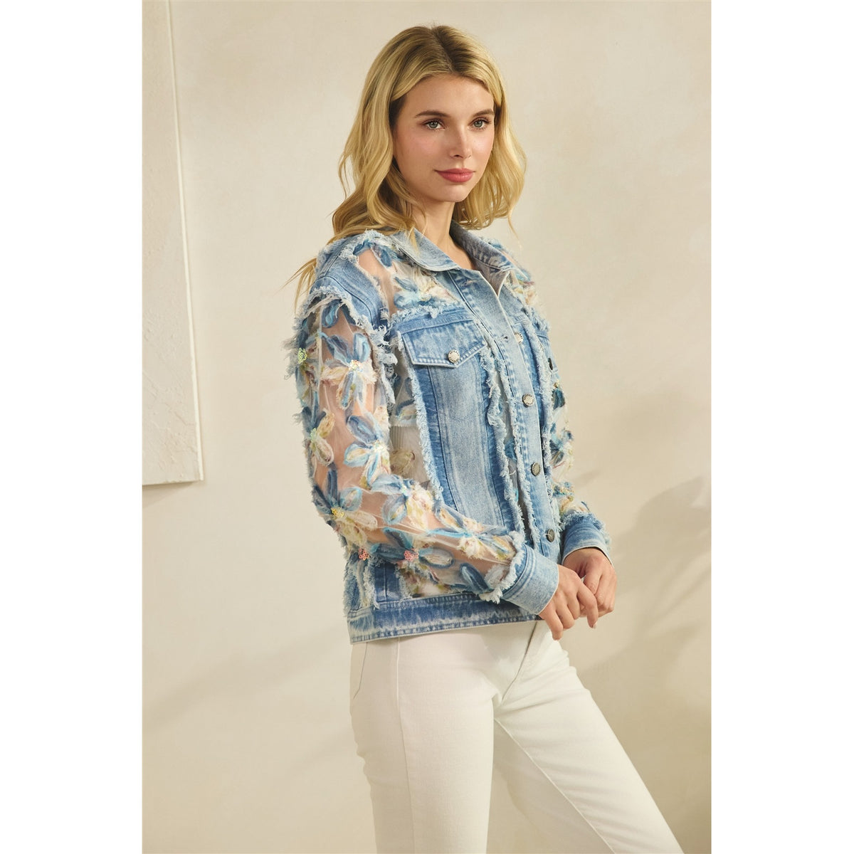 VEVERET Denim Floral Jacket