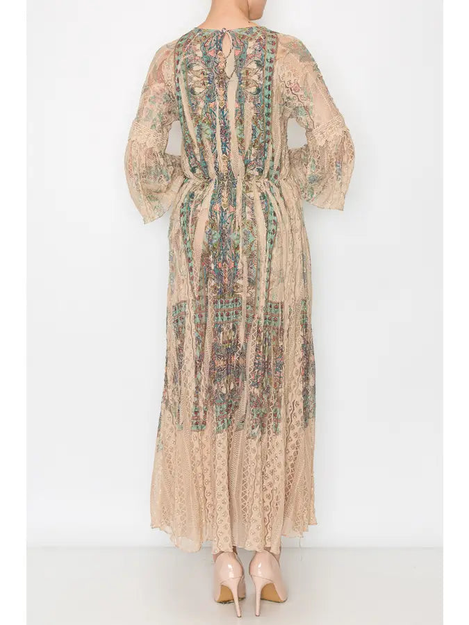 ORIGAMI Romantic Lace Bell-Sleeved A-Line Midi Dress