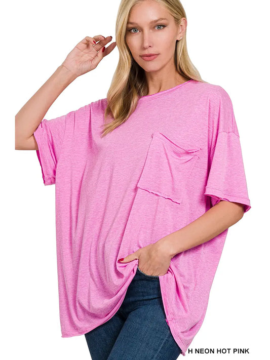 Hot Pink Oversized Pocket T-Shirt