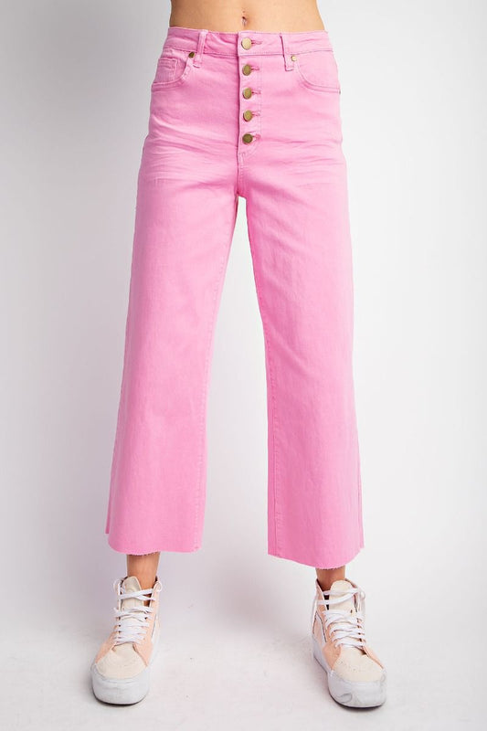 EASEL Button Front Stretch Barbie Pink Pants