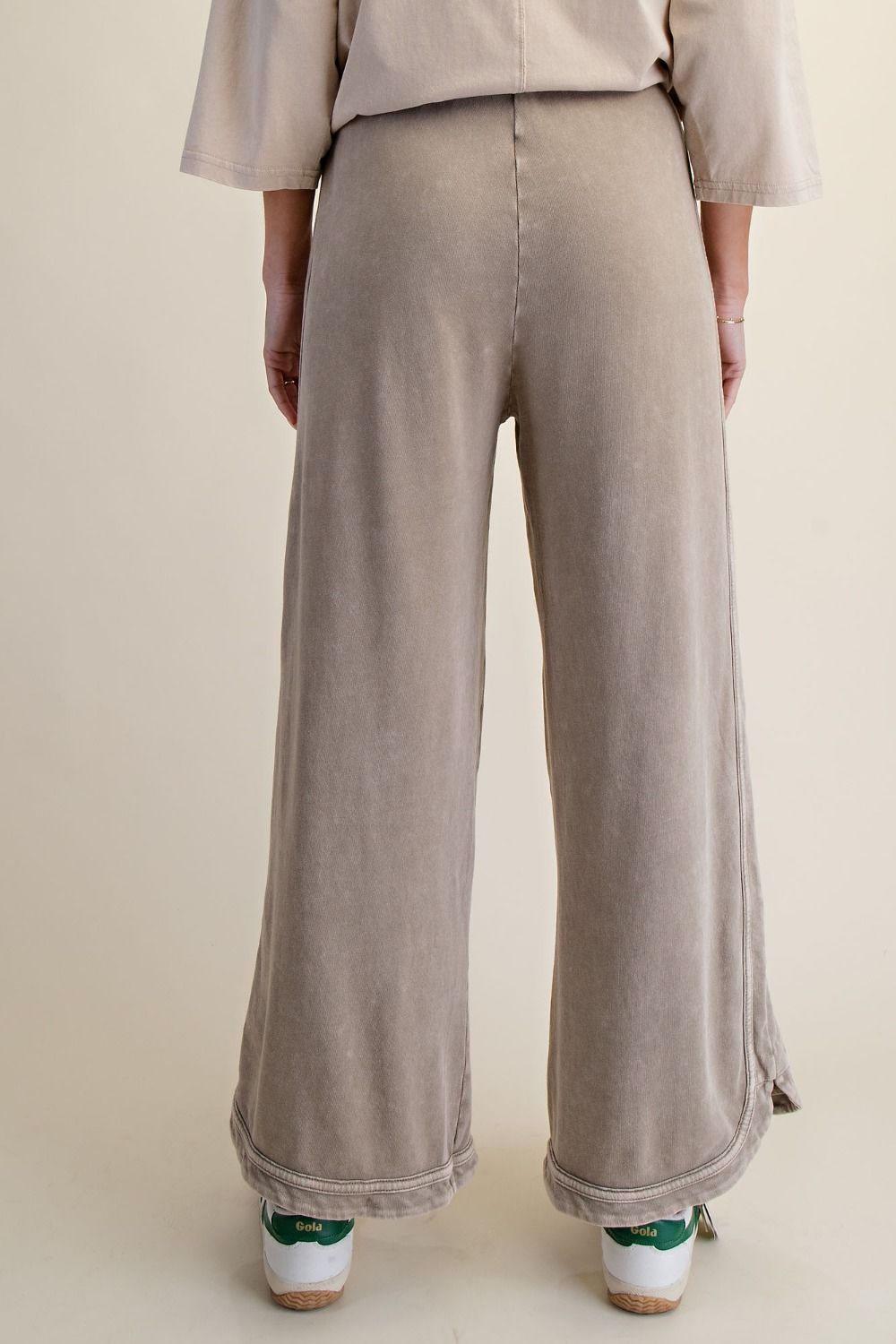 EASEL Mocha Mineral Washed Terry Knit Pants