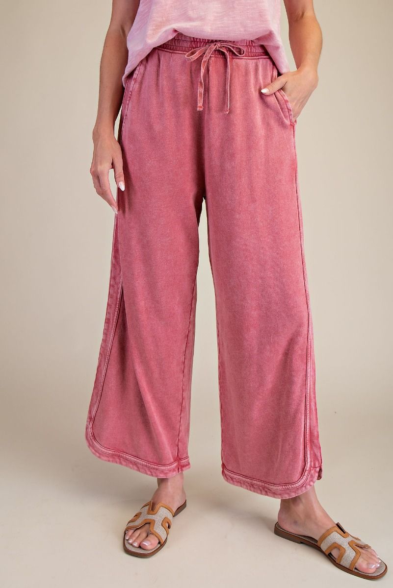 EASEL Raspberry Mineral Washed Terry Knit Pants