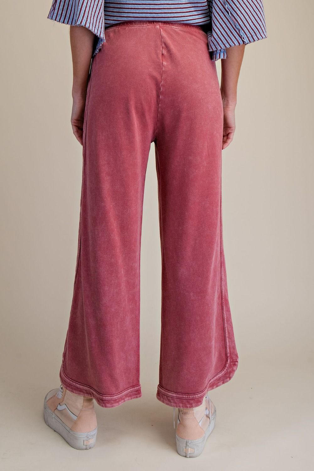 EASEL Wine Mineral Washed Terry Knit Pants
