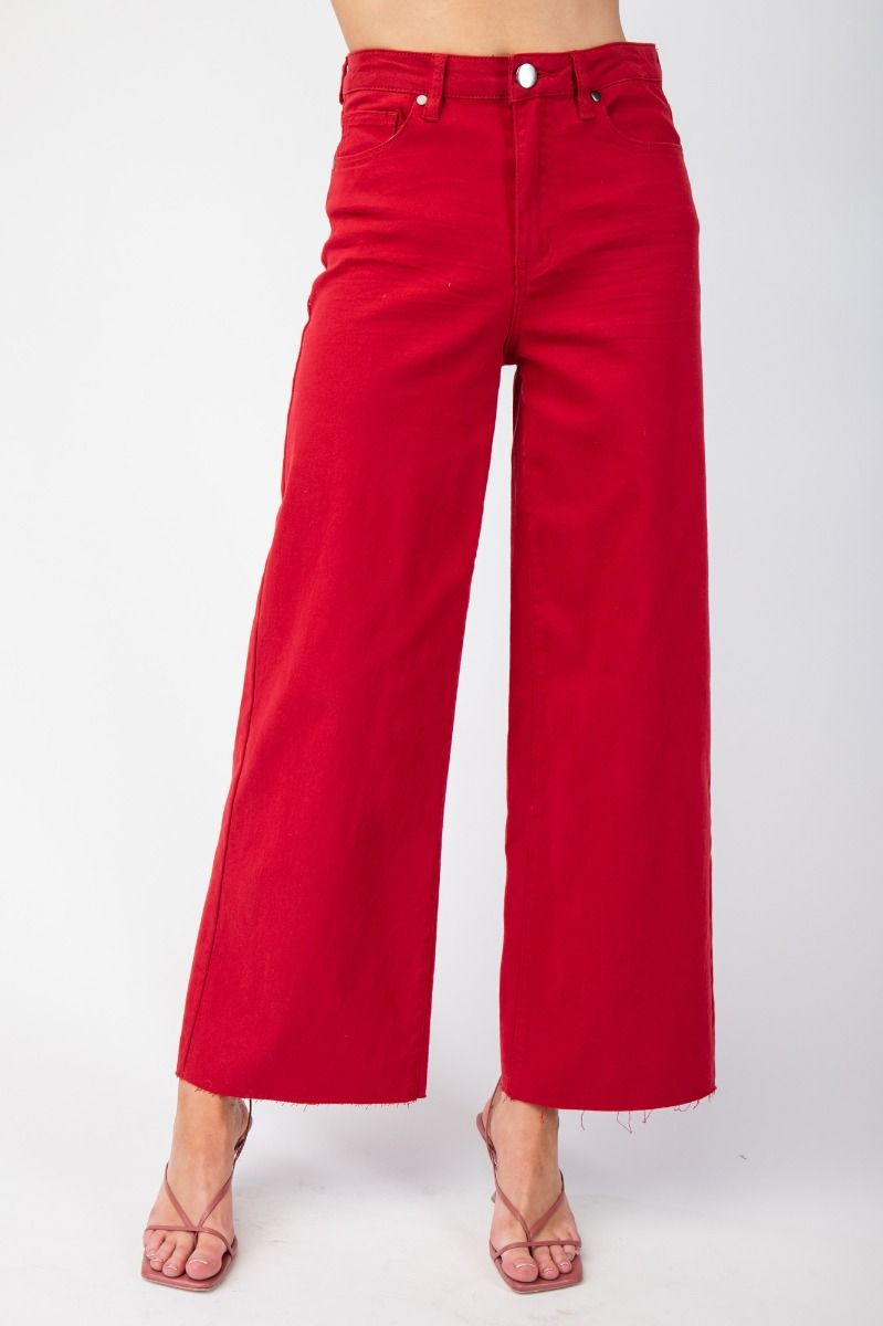 EASEL Soft Stretch High Waisted Pants Red Velvet