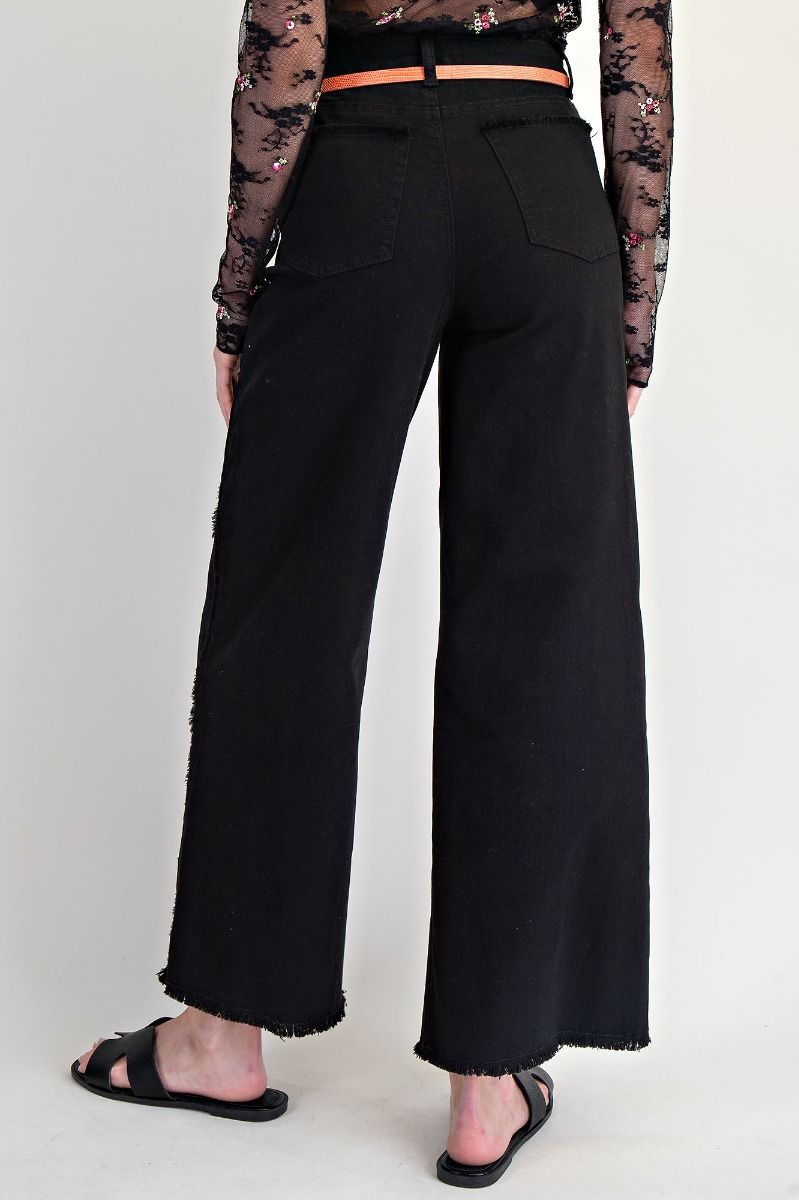 EASEL Self Fray Washed Stretch Twill Pants Black