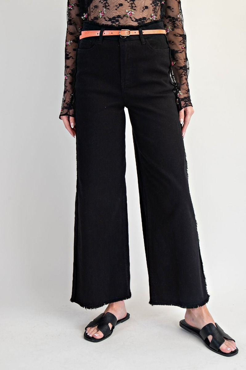 EASEL Self Fray Washed Stretch Twill Pants Black