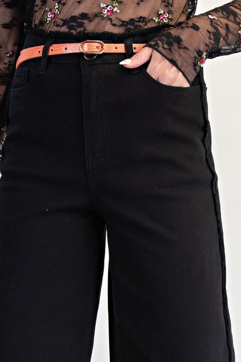 EASEL Self Fray Washed Stretch Twill Pants Black