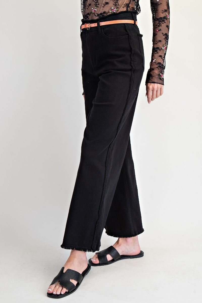 EASEL Self Fray Washed Stretch Twill Pants Black