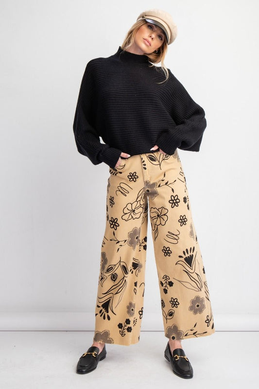EASEL Floral Printed Pants Camel