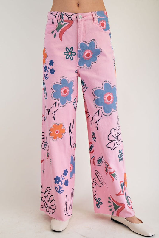 EASEL Floral Printed Pants Pink