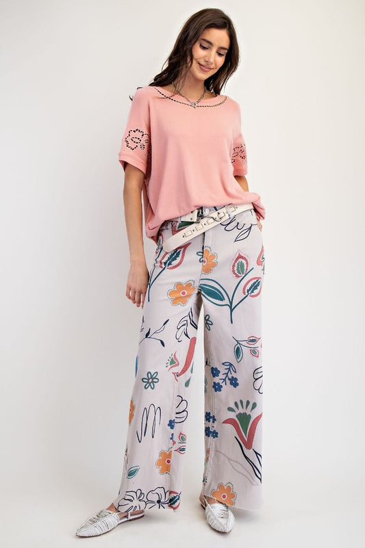 EASEL Floral Printed Pants Stone