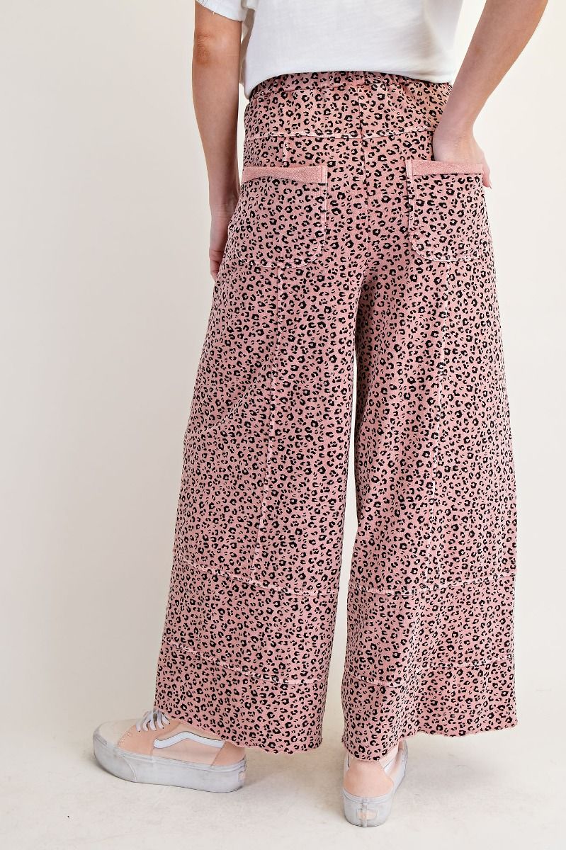 EASEL Animal Print Mineral Washed Terry Knit Lounge Cargos Antique Rose