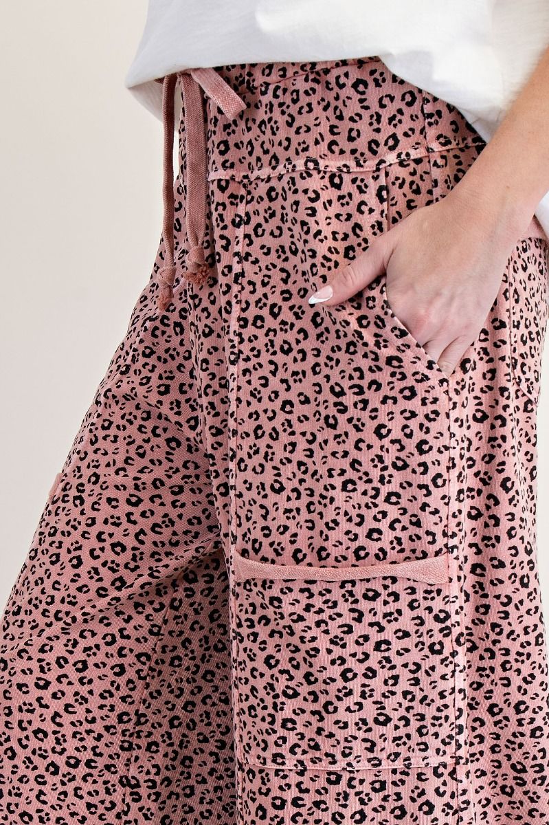 EASEL Animal Print Mineral Washed Terry Knit Lounge Cargos Antique Rose