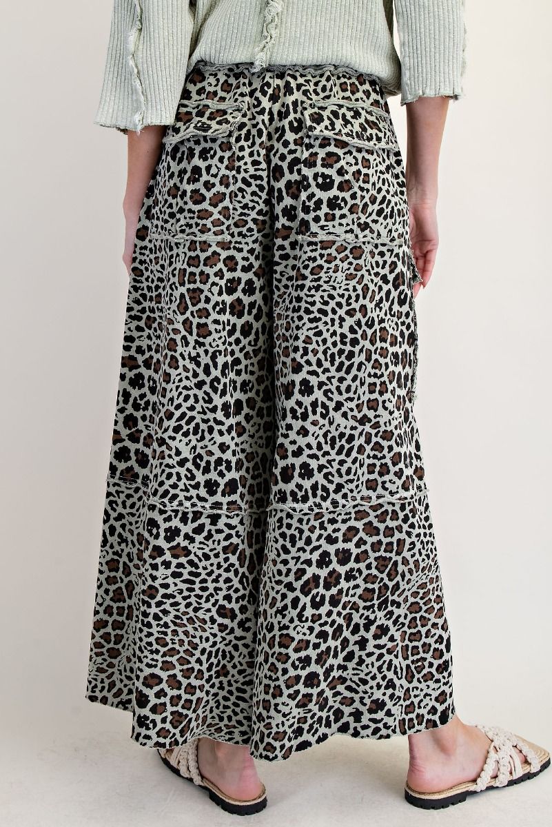 EASEL ANIMAL PRINTED TERRY KNIT MINERAL WASHED CARGO PANTS SAGE GREY